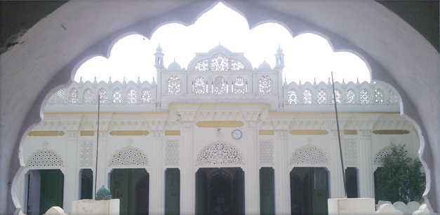 Madrasa façade framed by an arch