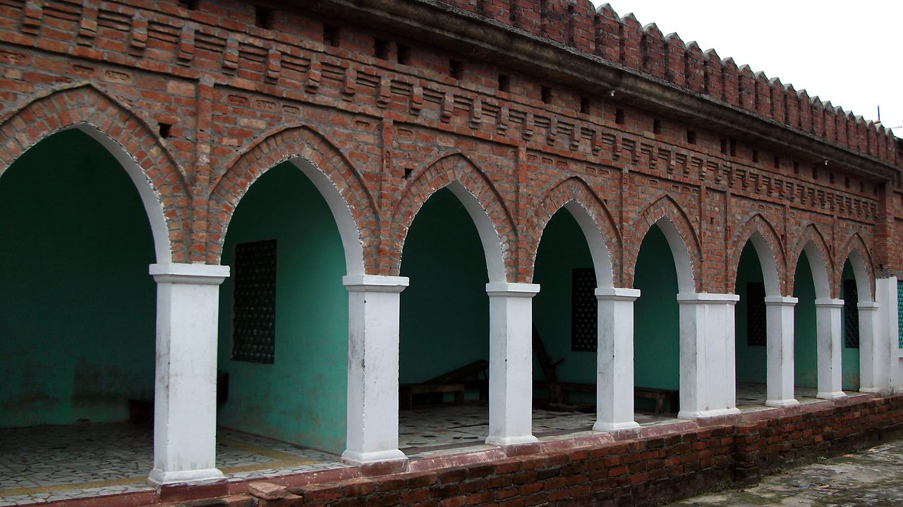 The brick arcade of the classroom block