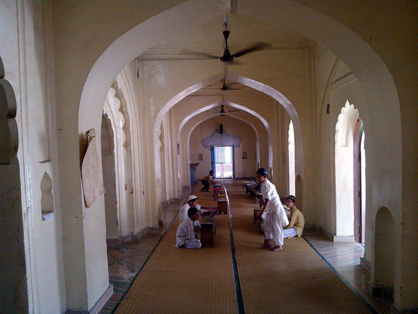 The arcaded prayer hall of the mosque at Siraj-ul-Uloom